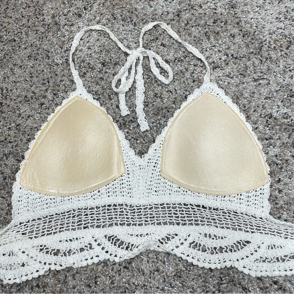 Unbranded White Cream Crochet Halter Crop Top Extra Small Small - Picture 2 of 6